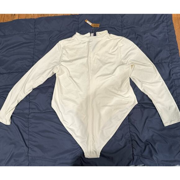 SKIMS SIZE 4X ZIP UP FRONT LONG SLEEVE SWIM ONE PIECE MARBLE WHITE NWT - Picture 6 of 7